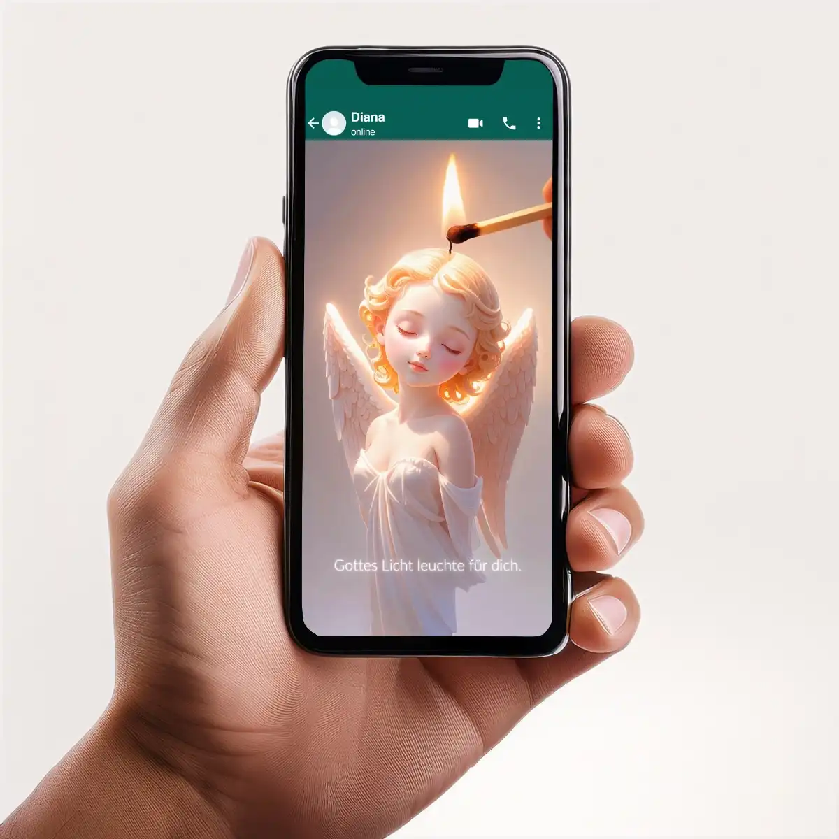 Digitaler Lichtgruß mit Engel-Kerze für WhatsApp, Hoffnung und Frieden schenken
