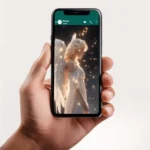 Digitale Vorlage. Engel-Gruß: Schicke Licht und Hoffnung per WhatsApp. Animiertes Video mit Engel, Heiligenschein und funkelndem Universum.