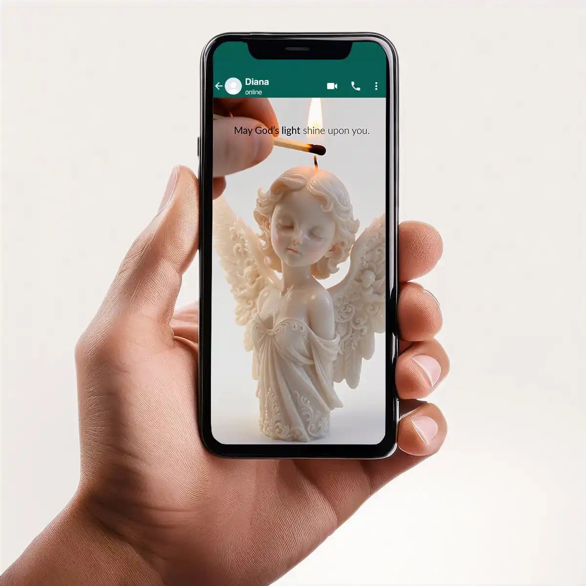 Digital Light Greeting with Angel Candle for WhatsApp, bringing hope and peace